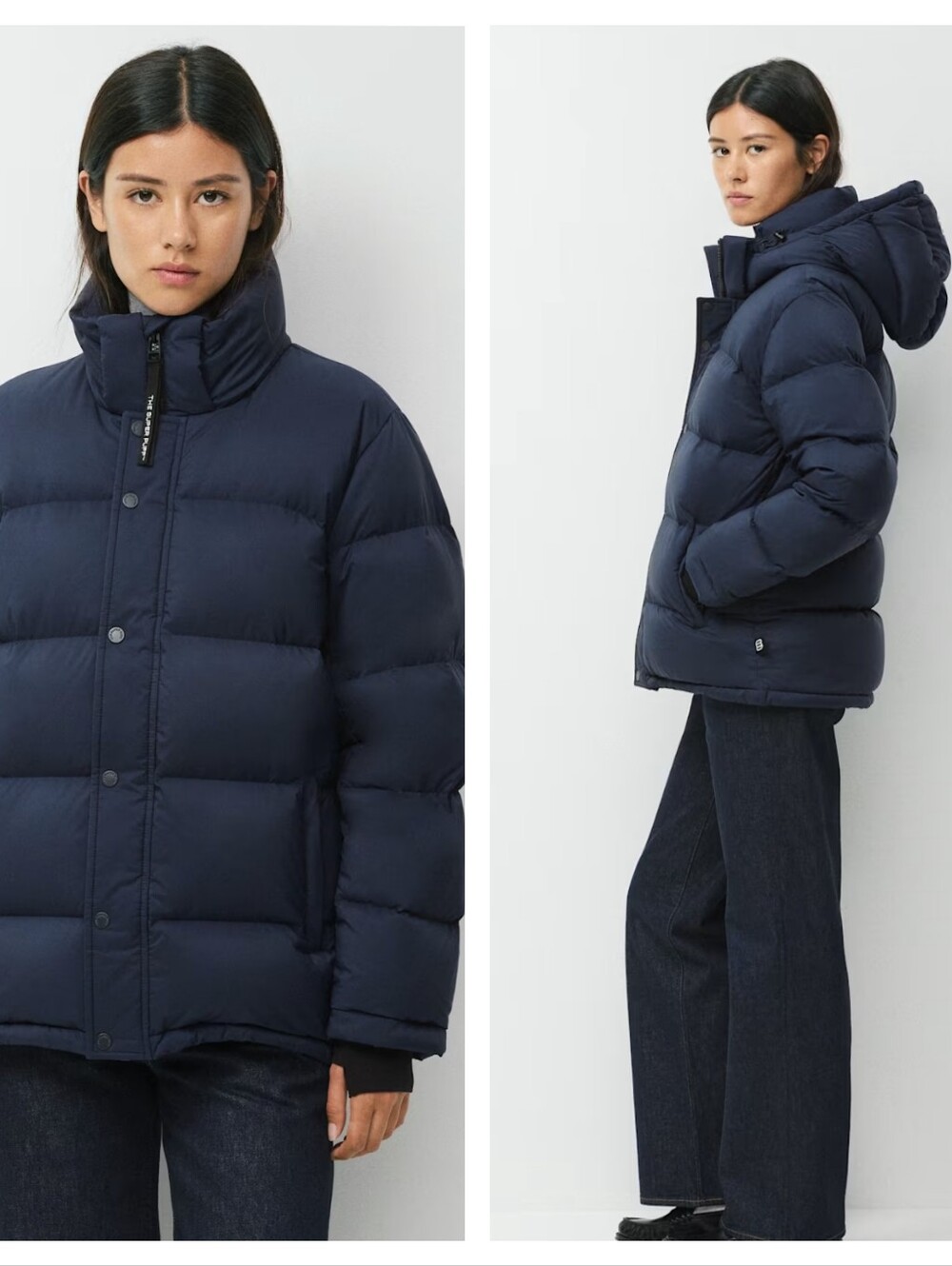 Aritzia The Super Puff Navy Puffer Jacket with Hood